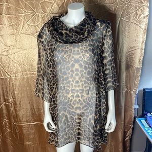 Jo Hanna York by Joan Davis Vintage  Animal Print Cowl Neck Blouse Size 20W